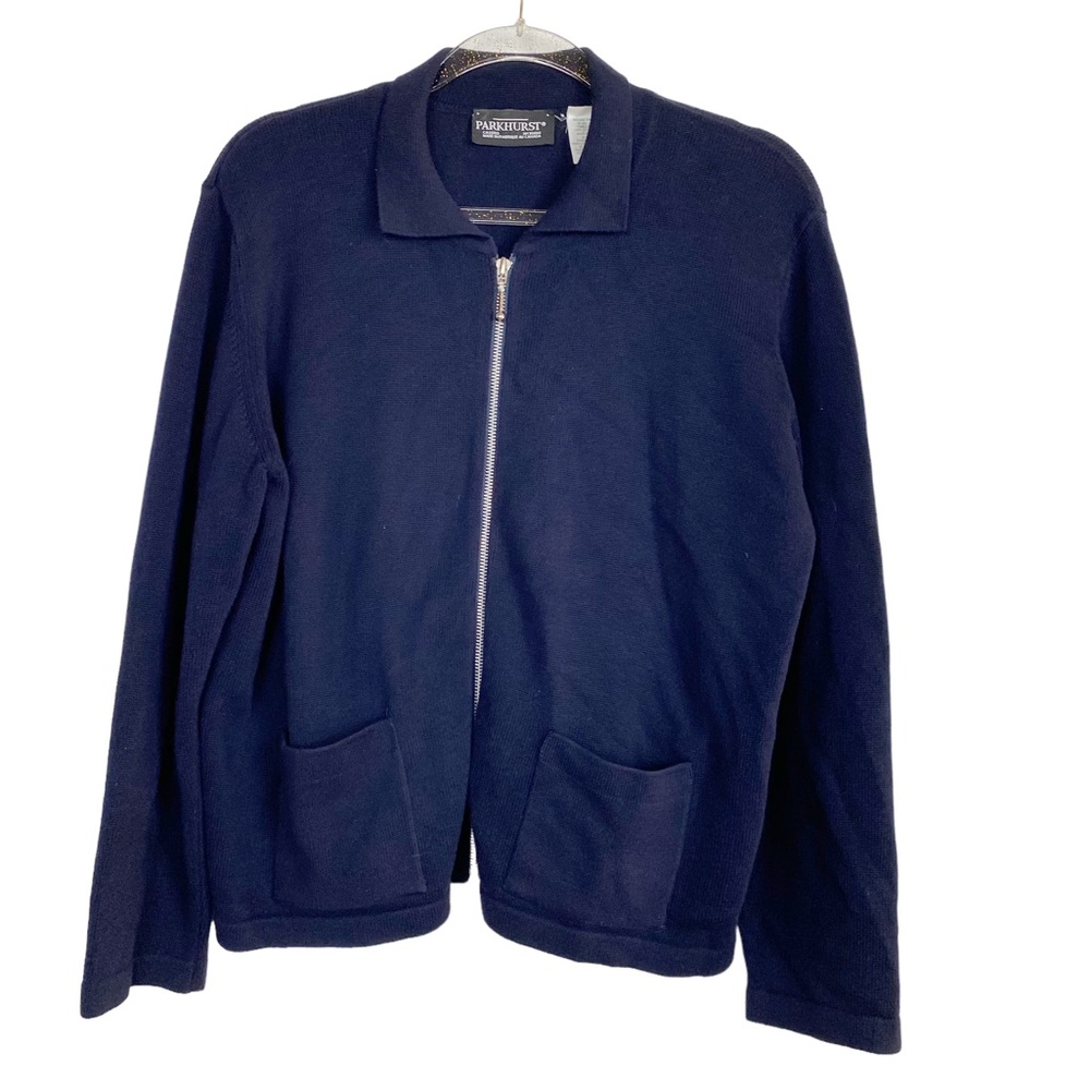 Parkhurst Navy Full Zip-Up Knit Sweater Jacket
